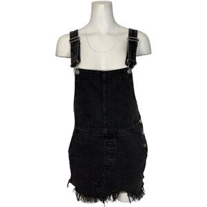 Free People Torn Up Denim Jumper Skirtall 2 Black Distressed